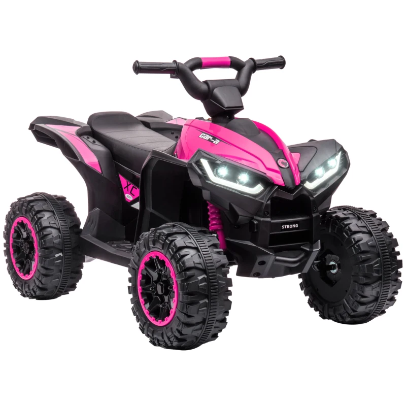 HOMCOM Quad Buggy Elétrico Infantil 12 V 6 Km/H Máx. Efeitos Luminosos Assento para Criança 3-5 Anos Metal PP Preto Rosa
