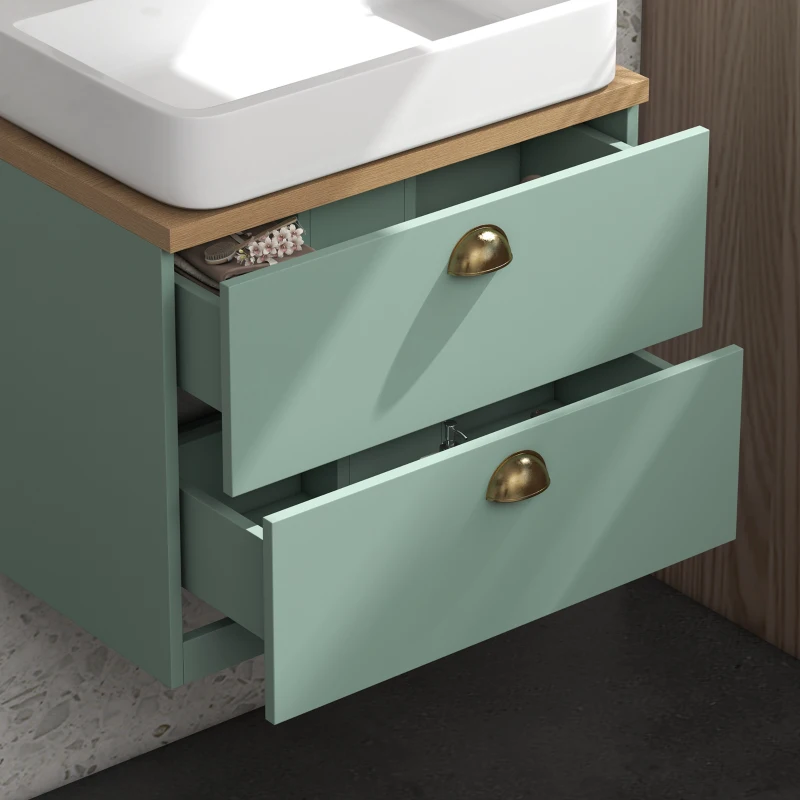 Kleankin Conjunto de Móveis de Casa de Banho com Prateleiras Ajustáveis 2 Gavetas estilo Escandinavo Verde