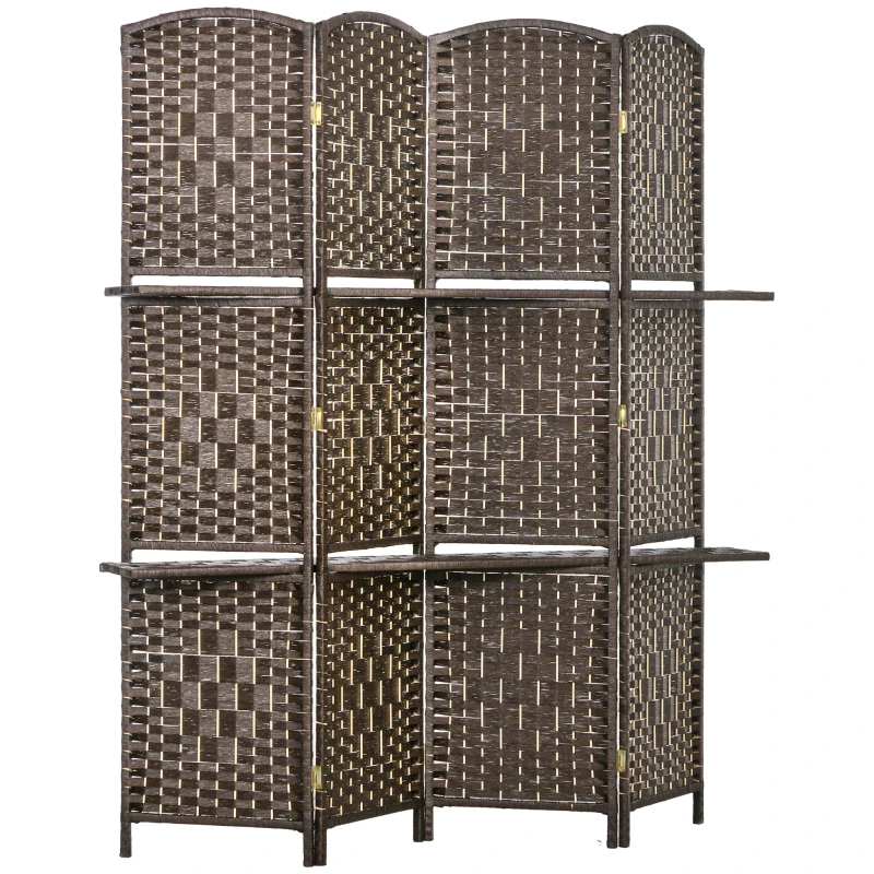 HOMCOM Biombo Separador de Divisão 4 Paineis 160x170 cm com 2 Prateleiras Dobrável em Madeira