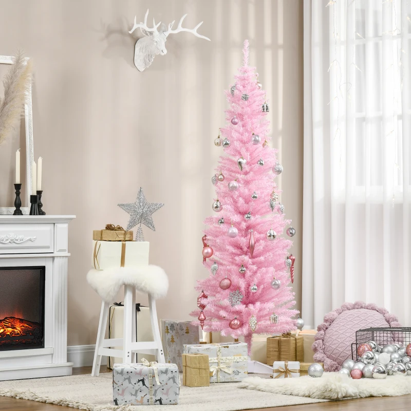 HOMCOM Árbol de Navidad Artificial 180 cm con 390 Puntas Decoración Navideña para Interiores Fácil de Montar Rosa