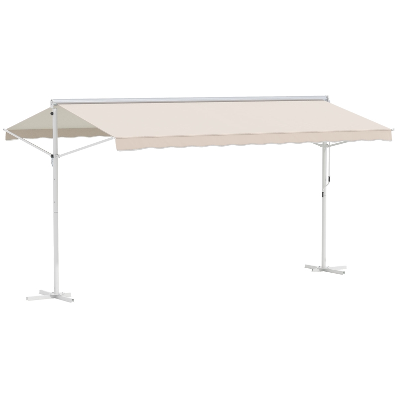 Outsunny Toldo de Dupla Inclinação Retrátil Inclinação Ajustável Aço Branco Poliéster Impermeabilizado Anti UV Bege 4,50x3,40x2,55 m