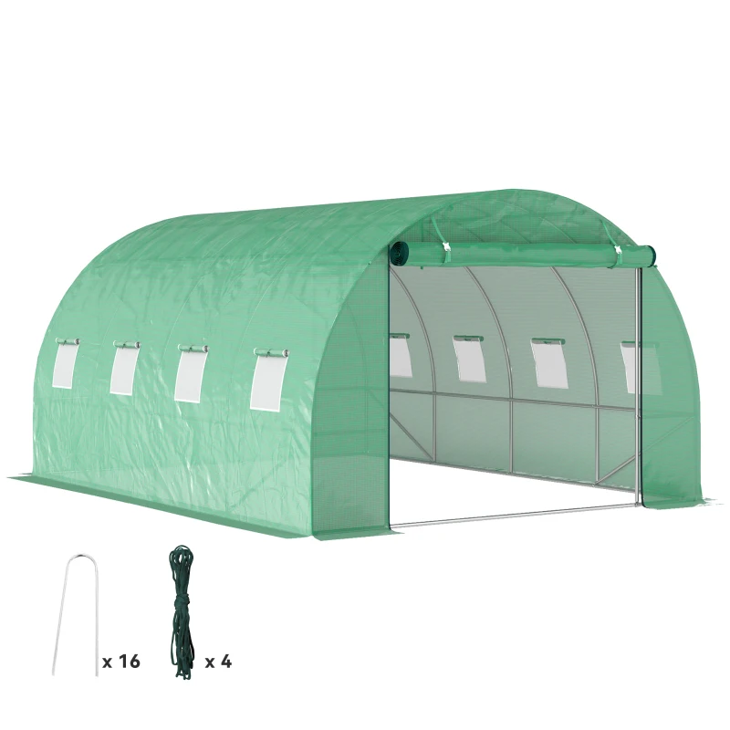 Outsunny Estufa de Túnel de Jardim 3x4x2 m com Porta Enrolável e Grandes Janelas em Aço Galvanizado e PP Verde