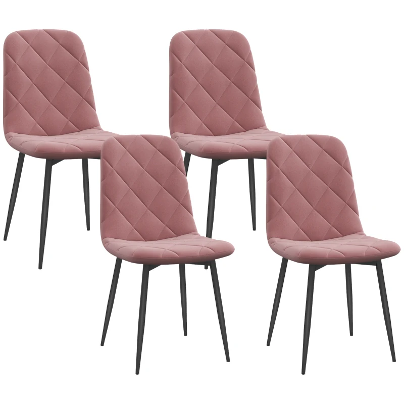 HOMCOM Cadeiras de Jantar 4 Peças Conjunto de Cadeiras de Cozinha com Encosto Veludo Cadeira 45x54x87 cm Rosa