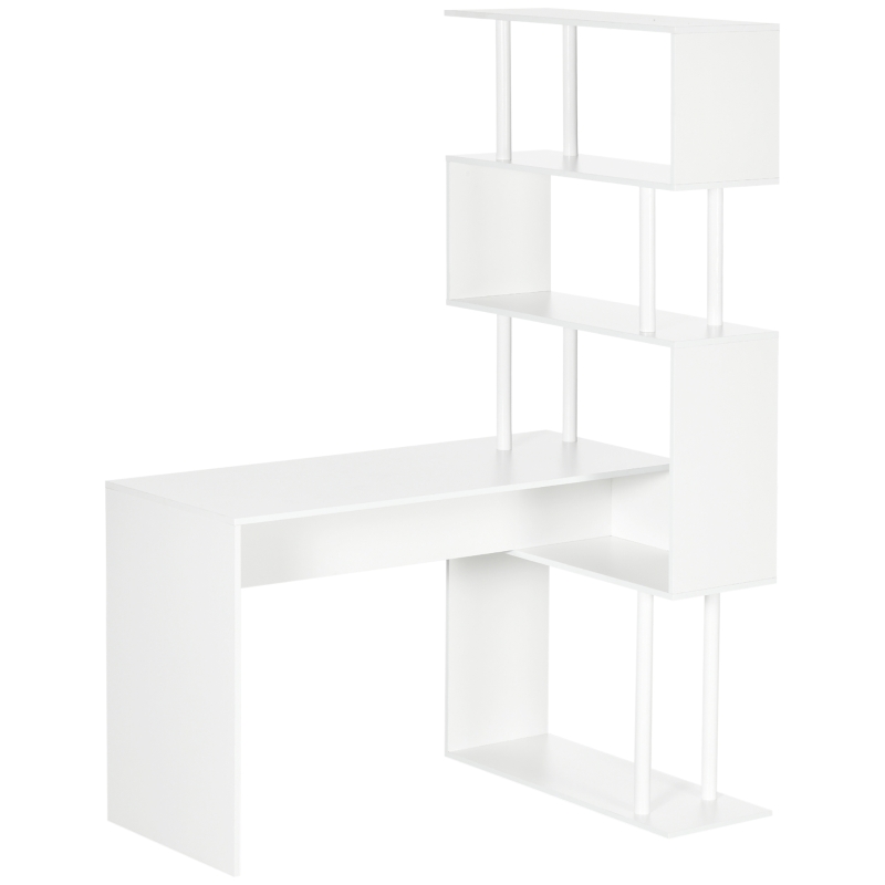 HOMCOM Secretária de Canto Secretária de Computador em Forma de L com Prateleiras de 4 Níveis em Madeira 120x80x176 cm Branco