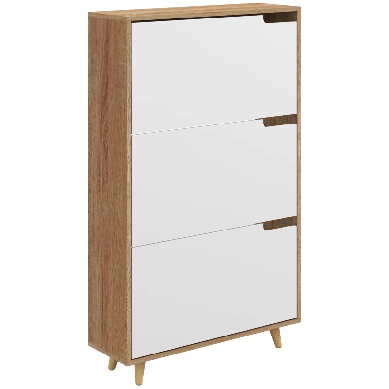 HOMCOM Móvel para Sapatos 3 Portas com Prateleira Ajustável 72x24x119 cm Madeira e Branco