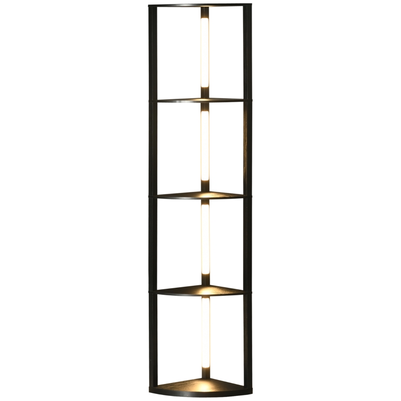 HOMCOM Lâmpada de Chão em MDF com 4 Prateleiras e Iluminação LED de 3000K 41x29,5x163,5 cm Preto