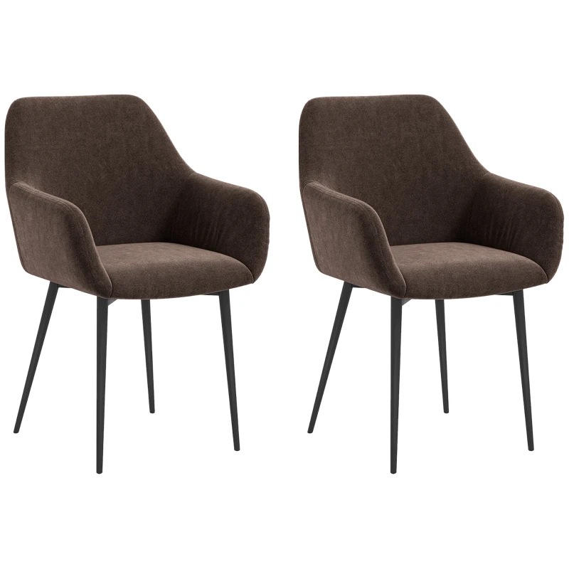 HOMCOM Conjunto 2 Cadeiras de Jantar Nórdicas Estofadas com Braços Curvos em Tecido com Efeito de Veludo 54x57x80 cm Marrom