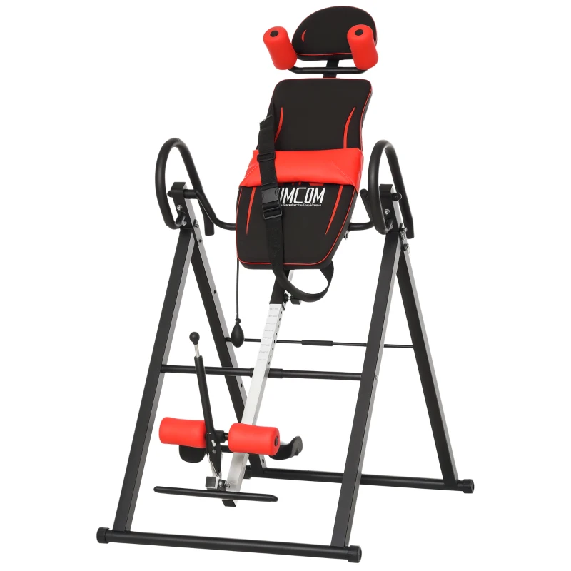 HOMCOM Table d'inversion de musculation pliable ceinture de sécurité réglable angle inversé ajustable 3 niveaux acier rouge noir