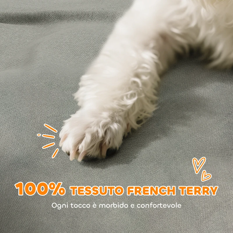 PawHut Divano per Cani con Braccioli di Supporto, in Legno e Tessuto French Terry, 66x42x28.5 cm, Grigio