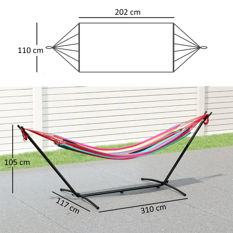 Outsunny Cama Rede com Suporte 310x117 cm com Bolsa de Transporte Altura Ajustável Capacidade 120 kg para Campismo Laranja