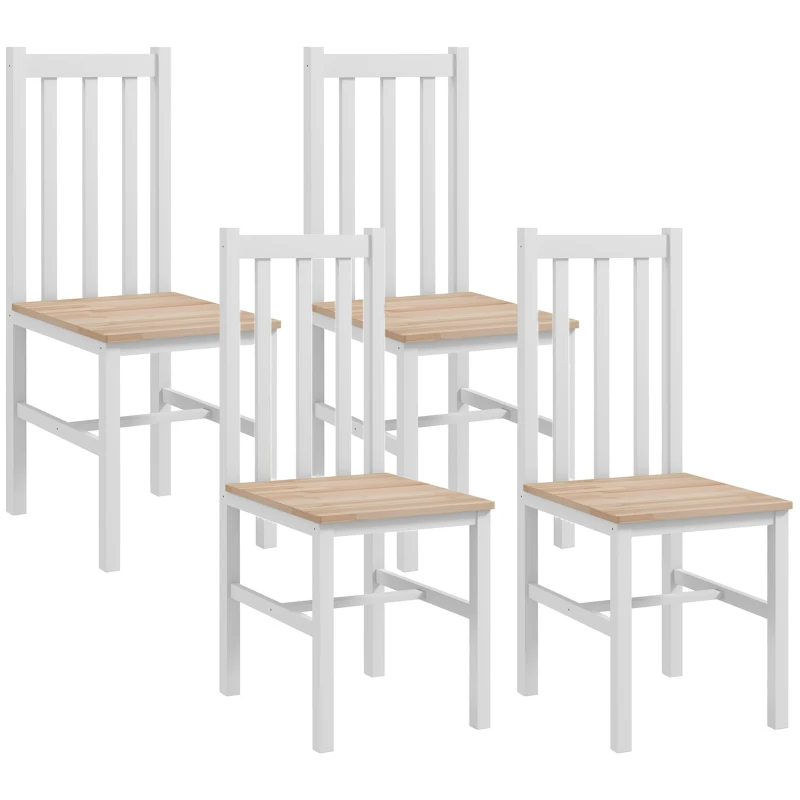 HOMCOM Juego de 4 sillas de cocina y comedor sillas de comedor de madera maciza diseño moderno 38,5x47,5x99 cm Natural