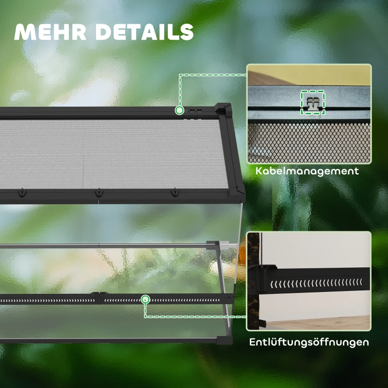 PawHut Glas-Terrarium für Reptilien, erhöhter & wasserdichter Boden, Knopfschloss(m-8)