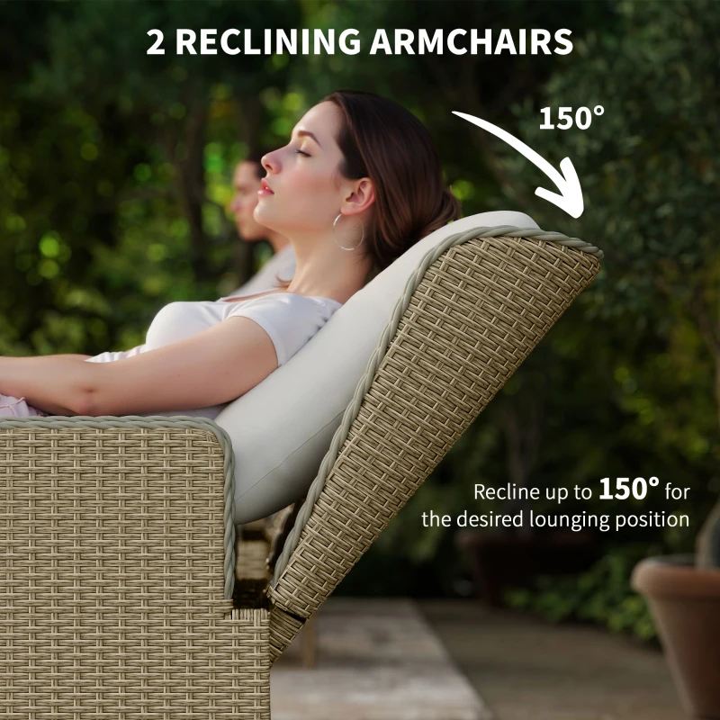 Outsunny Five-Piece Reclining Rattan Chair Set - Light Grey