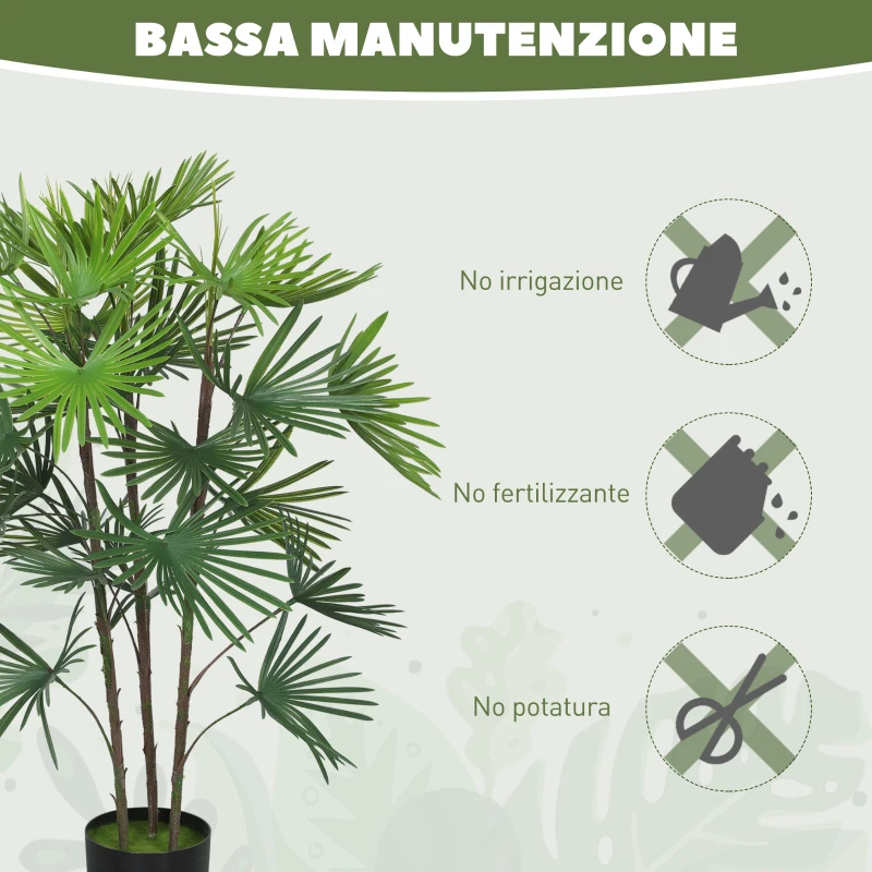 HOMCOM Palma Artificiale da 90 cm a 24 Foglie in Plastica Verde con Vaso da Ø16.5x13.5 cm