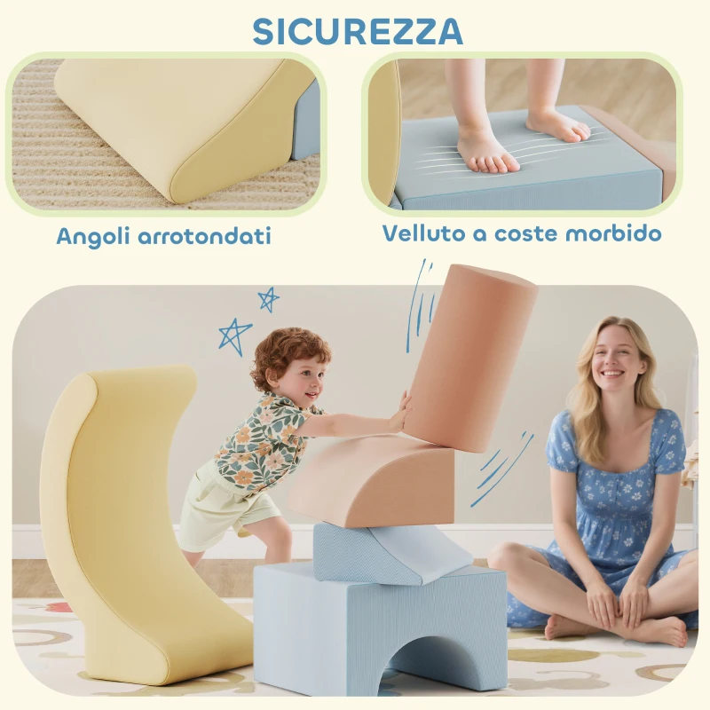 AIYAPLAY Set 5 Costruzioni Morbide per Bambini 1.5-8 Anni, in Tessuto Effetto Velluto e Spugna, Multicolore