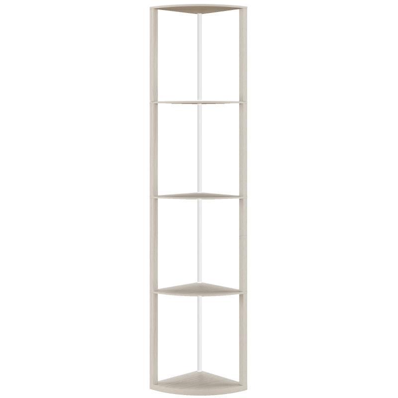 HOMCOM RGB LED Floor Lamp with Shelves, 5-Tier Dimmable Standing Lamp with Adjustable Brightness and Remote Control, Modern Corner Display Shelf Unit for Living Room Bedroom Office, Oak