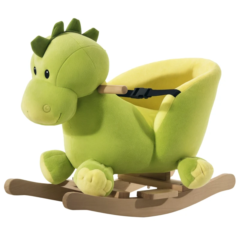 HOMCOM Cavallo a Dondolo per Bambini in Legno Dinosauro, Cavalluccio per Bambini, 60x33x45cm, Verde