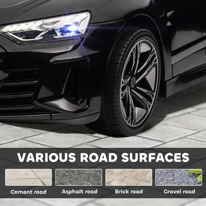 HOMCOM Carro Elétrico AUDI RS E-Tron GT 12V com 2 Motores Faróis LED Buzina Música USB 3-5km/h 103x58x41cm Preto