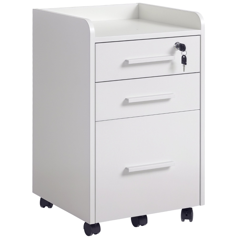Caisson Rangement Bureau Mobile HOMCOM - 3 Tiroirs Avec Serrure | Roulettes Et Design Moderne