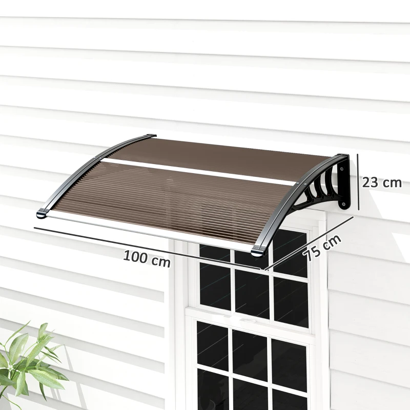 Outsunny Marquise de Proteção 75x100 cm para Portas e Janelas contra Sol e Chuva com Suporte de Liga de Alumínio Marrom e Preto