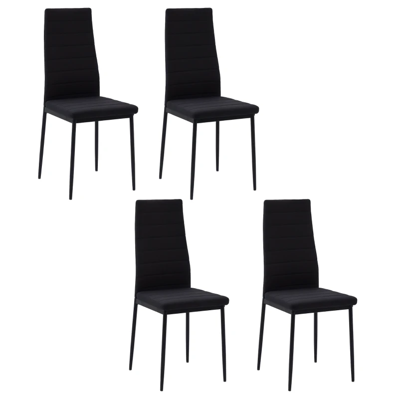 HOMCOM Set 4 Sedie Imbottite per Soggiorno o Sala da Pranzo, Sedie da Cucina Moderne, in Metallo e Tessuto Nero