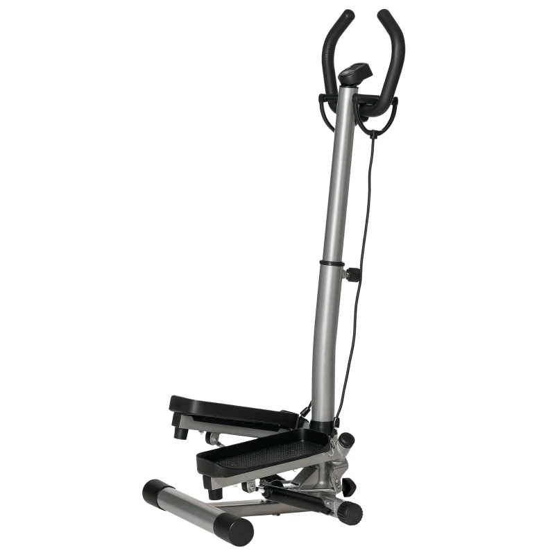 HOMCOM Stepper con Manubrio Regolabile, Monitor LCD ed Elastici, 55x53x118-128cm, Nero