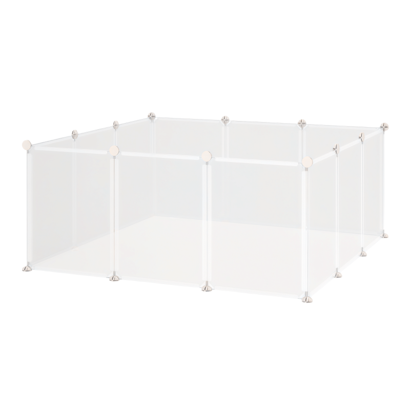 PawHut Recinto per Conigli, Cuccioli e Piccoli Animali Modulabile in Metallo e PP, 12 Pannelli da 35x45cm Bianco