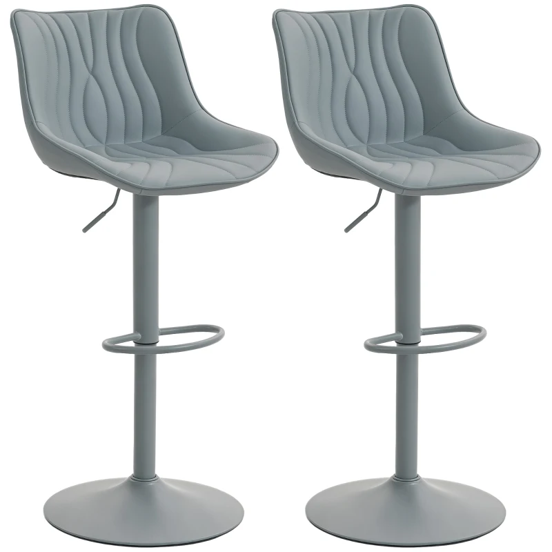 HOMCOM Juego de 2 Taburetes de Bar con Altura Ajustable Respaldo Asiento de Piel Sintética Marco de Acero y Reposapiés Gris