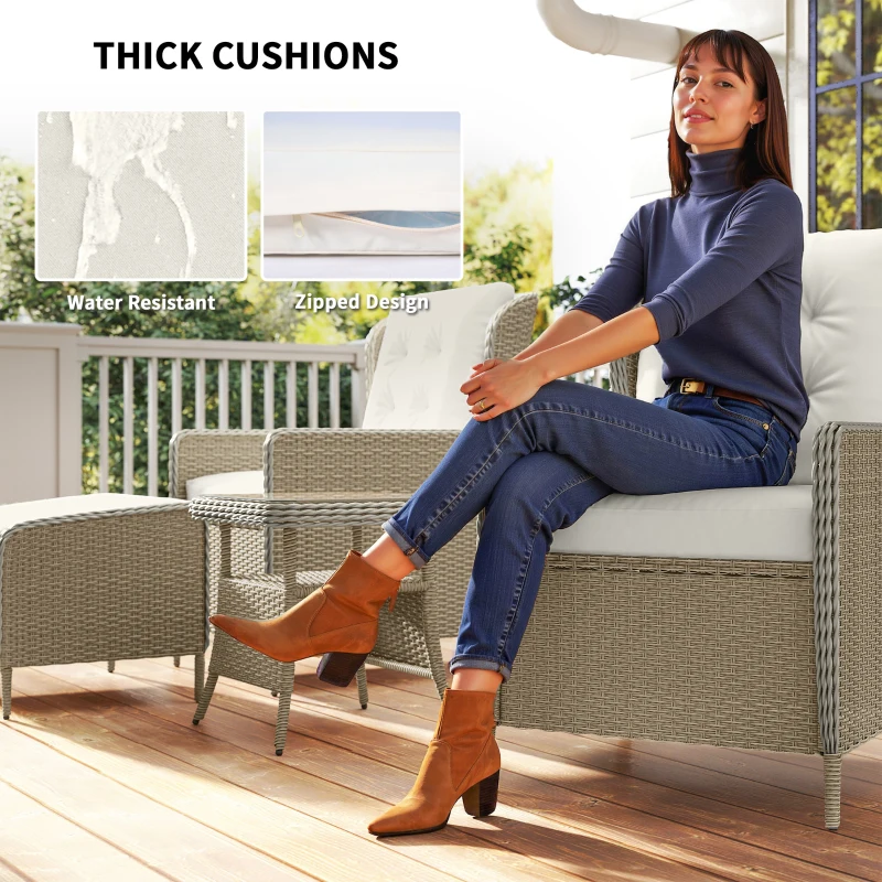 Outsunny Five-Piece Reclining Rattan Chair Set - Light Grey