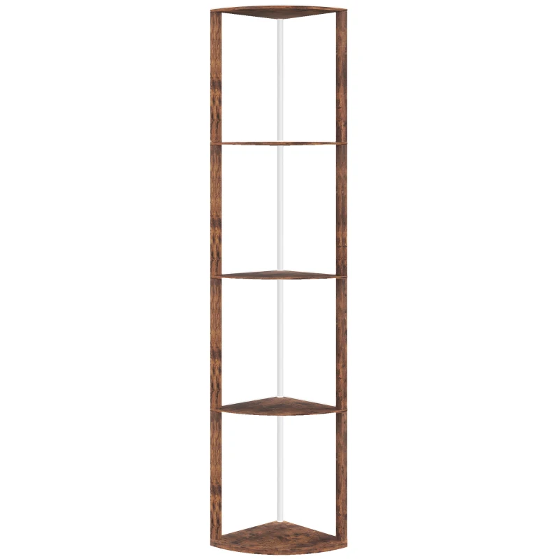 HOMCOM RGB LED Floor Lamp with Shelves, 5-Tier Dimmable Standing Lamp with Adjustable Brightness and Remote Control, Modern Corner Display Shelf Unit for Living Room Bedroom Office, Rustic Brown