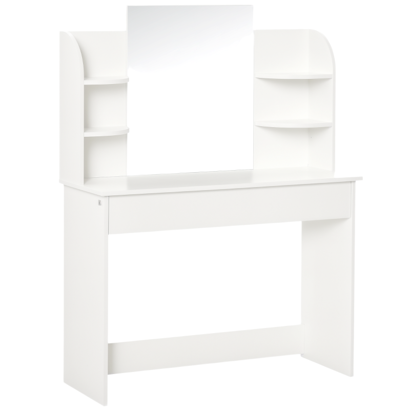 HOMCOM Postazione da Trucco, Tavolo per Toeletta in Legno Bianco, con Specchiera e Cassetto (108cm x 40cm x 142cm)