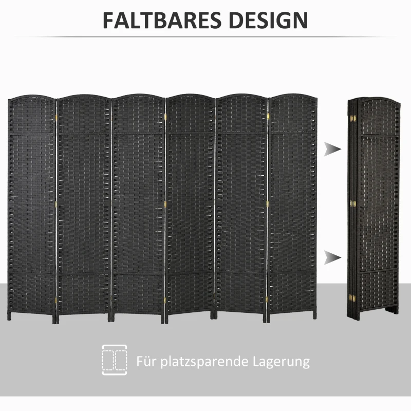 HOMCOM 6-teiliger Raumtrenner, Faltbarer Sichtschutz, Sichtschutzwand für Wohnzimmer, Schlafzimmer, Homeoffice, Schwarz