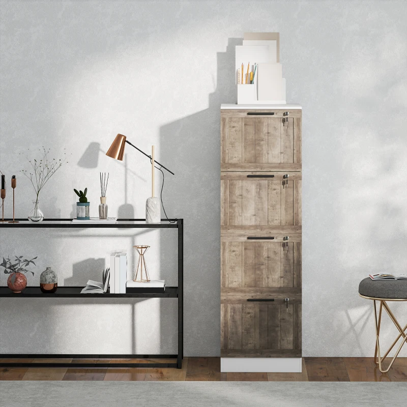 HOMCOM Schreibtischschrank mit 4 Schubladen Schloss 2 Schlüssel Hängemappen für A4 Brief 39,4x40x129 cm Weiß und Holz