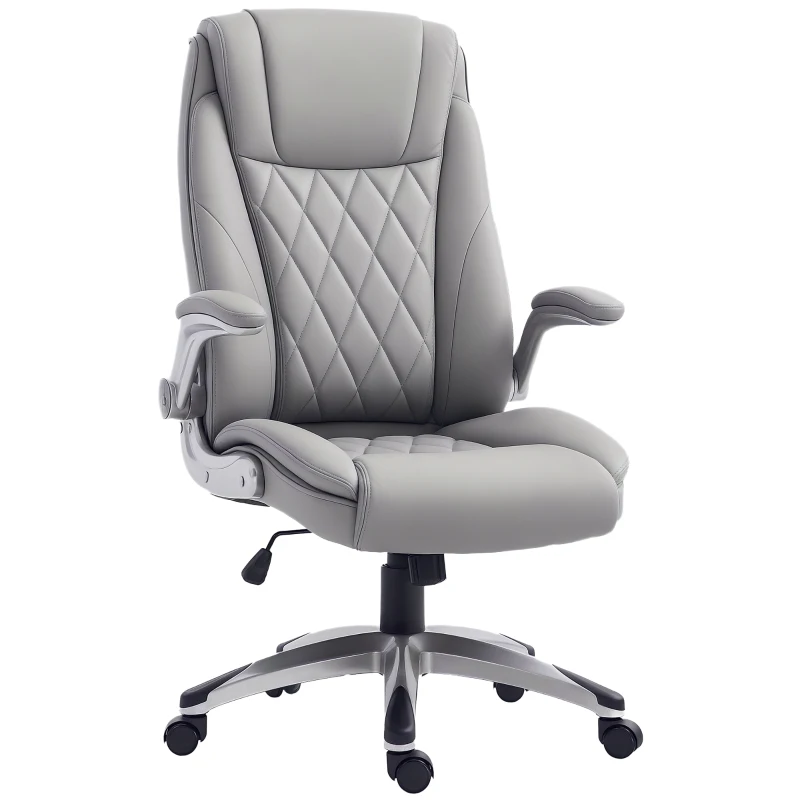 Vinsetto Sedia da Ufficio Ergonomica con Imbottitura, Altezza Regolabile e 5 Ruote, 70x71x113-121 cm, Grigio