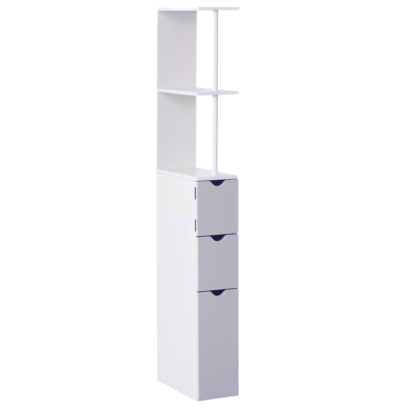 HOMCOM Colonna Bagno, Mobile Bagno Salvaspazio in Legno, Mobiletto con Armadietto, Ripiani e Cassetti, 15x33x136 cm, Grigio Chiaro