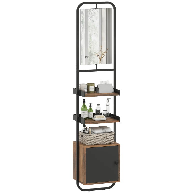 HOMCOM Scaffale da bagno con specchio, scaffale di archiviazione con ripiani regolabili e armadio, 40x30x179cm, nero