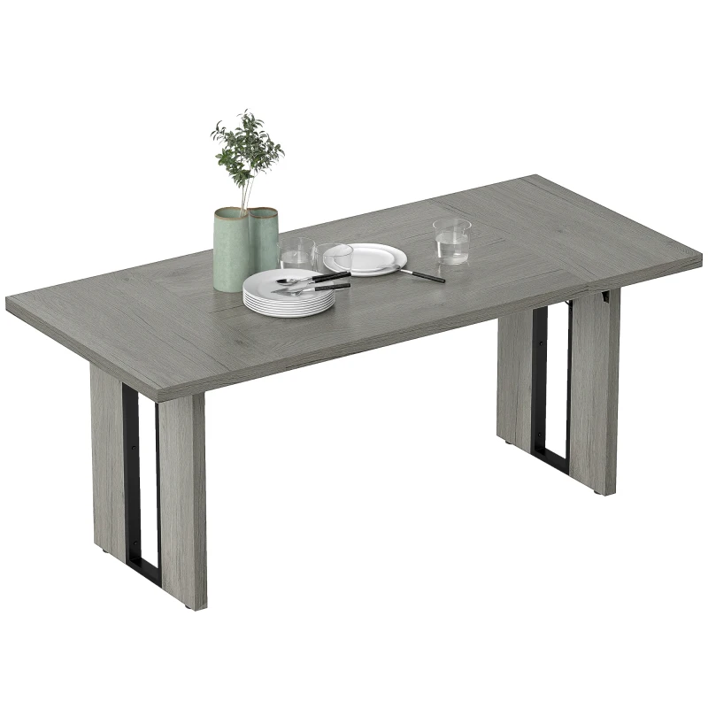HOMCOM Tavolo da Pranzo in Stile Industriale per 8 Persone max, in Legno e Acciaio, 180x80x75 cm, Grigio