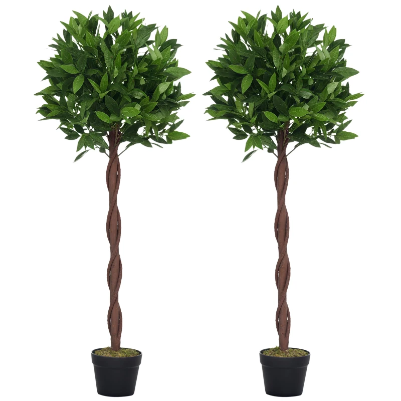 Outsunny Set di 2 Alberi di Alloro in Vaso, Piante Finte in Plastica Altezza 120cm per Interni