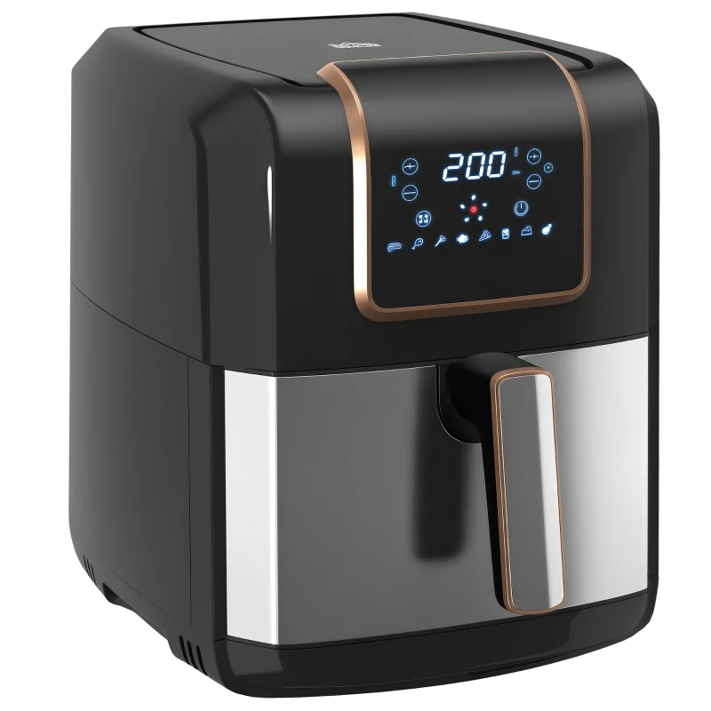 HOMCOM 6.5L Single Basket Air Fryer, 80-200°C Temperature, Black and Gold Tone