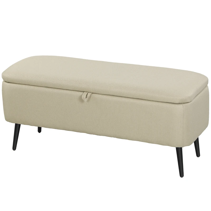 HOMCOM Banc de Rangement avec Couvercle Rabattable et Pieds en Acier pour Chambre Salon Entrée 101x38,5x44,5 cm Beige