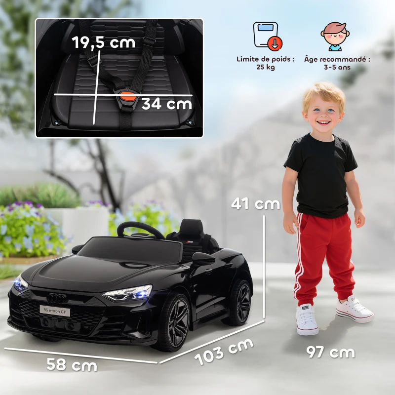 HOMCOM Voiture électrique enfant 12 V - véhicule électrique avec télécommande parentale fournie - V. Max. 5 Km/h - effets sonores, lumineux - Audi RS E-tron GT noir(m-3)