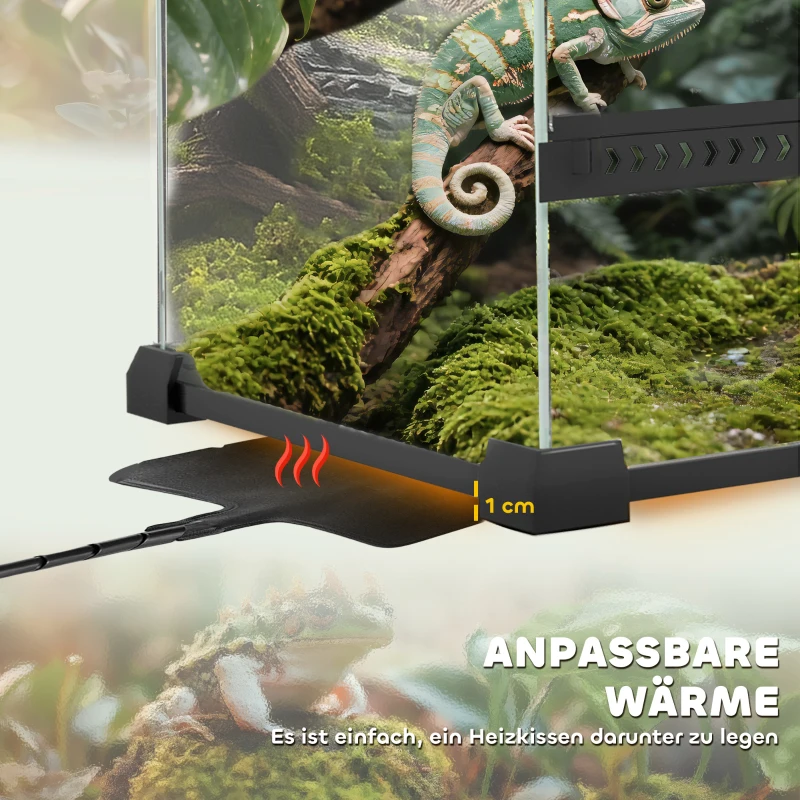 PawHut Glas-Terrarium für Reptilien, erhöhter & wasserdichter Boden, Knopfschloss(m-7)