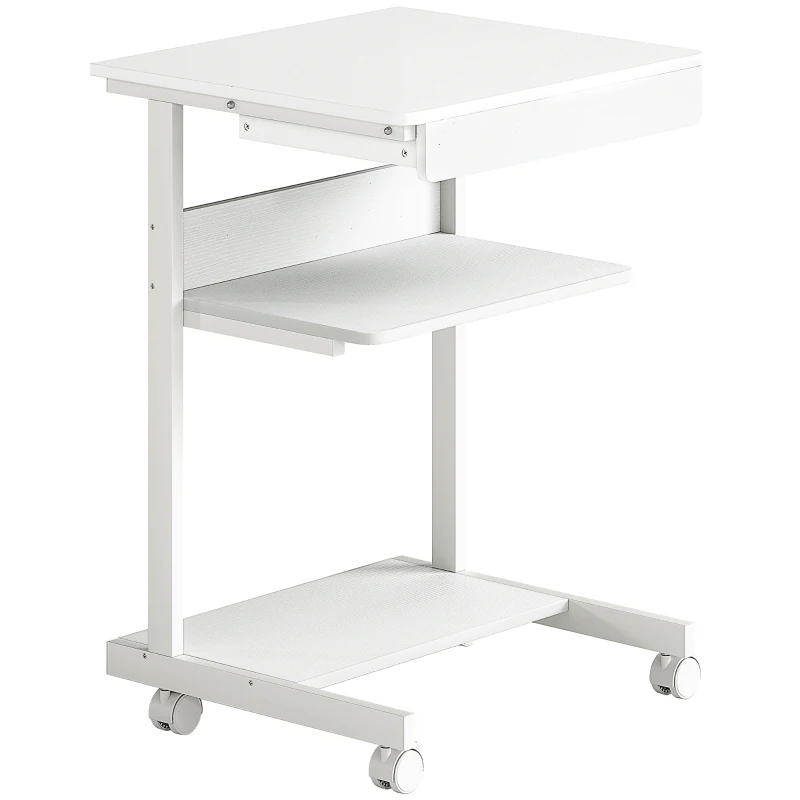HOMCOM Escritorio de computadora con ruedas, escritorio con almacenamiento 56 x 51 cm con cajón, compartimento y soporte para CPU, blanco