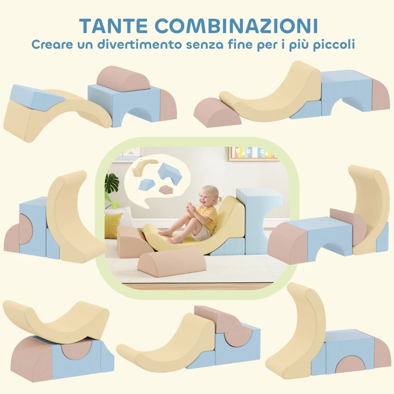 AIYAPLAY Set 5 Costruzioni Morbide per Bambini 1.5-8 Anni, in Tessuto Effetto Velluto e Spugna, Multicolore