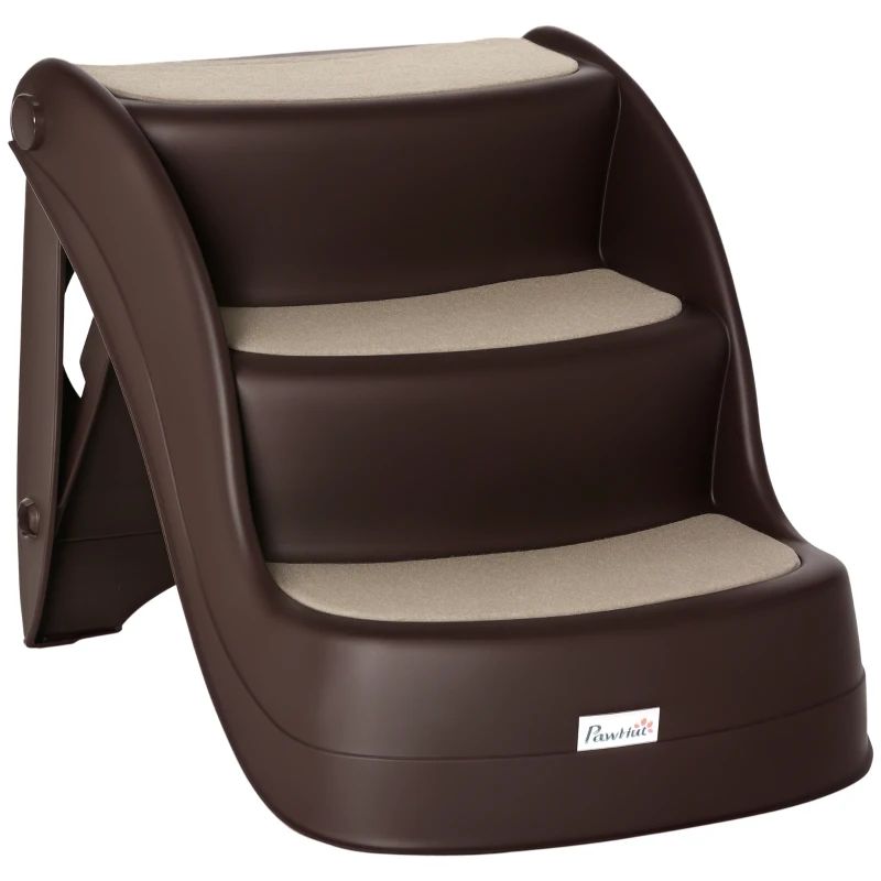 PawHut Scaletta per Cani Pieghevole con 3 Gradini Antiscivolo in PP, 49x38x38 cm, Marrone