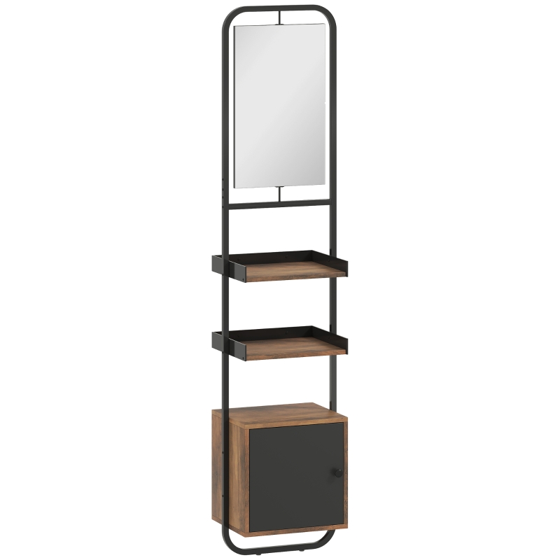 HOMCOM Estante de baño con espejo, estante de almacenamiento con estantes ajustables y armario, 40x30x179 cm, negro