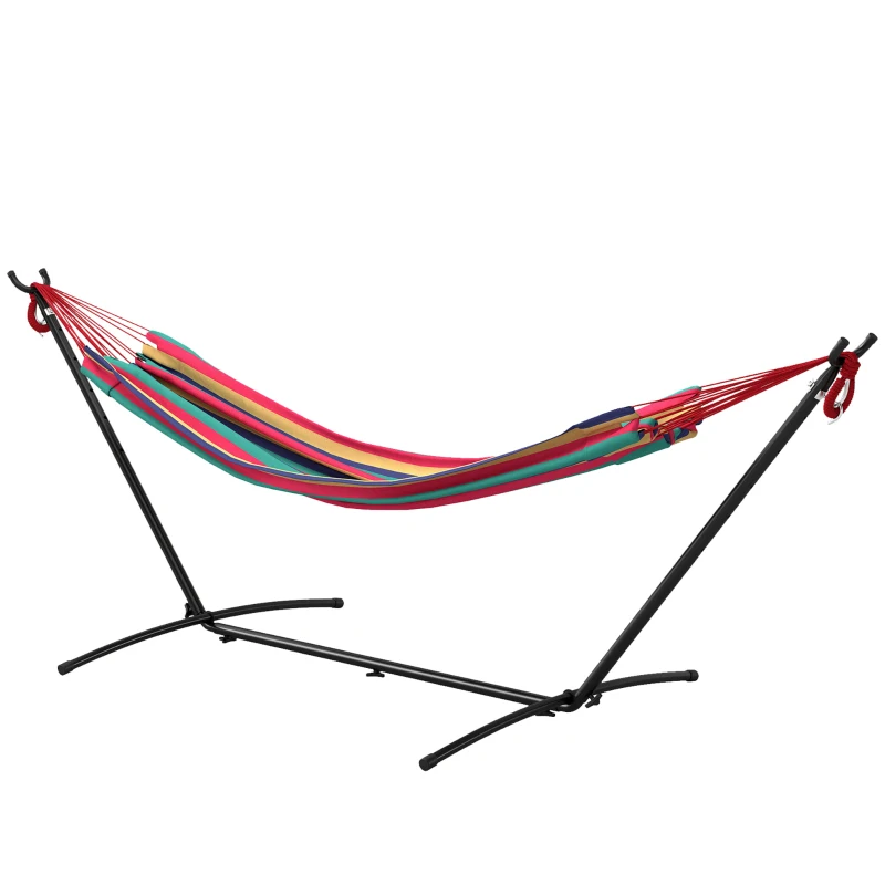Outsunny Hamaca con Soporte 310x117cm para Camping con Altura Ajustable y Bolsa de Transporte Carga 120 kg Rayas Naranja y Rojo