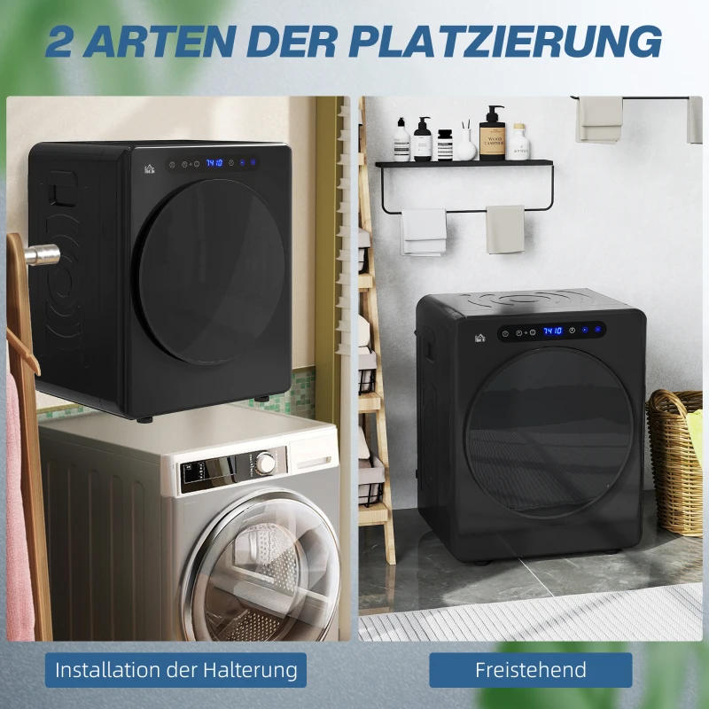HOMCOM Wasdroger, 6 Programma's, 40-60℃, 4 kg capaciteit, compact, Touch-bediening, Zwart(m-7)