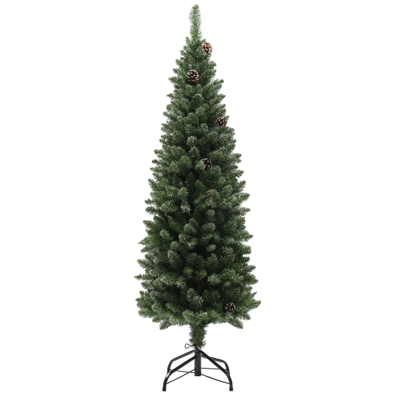 HOMCOM Albero di Natale Innevato Alto 150 cm con 395 Rami, Pigne e Base in Acciaio