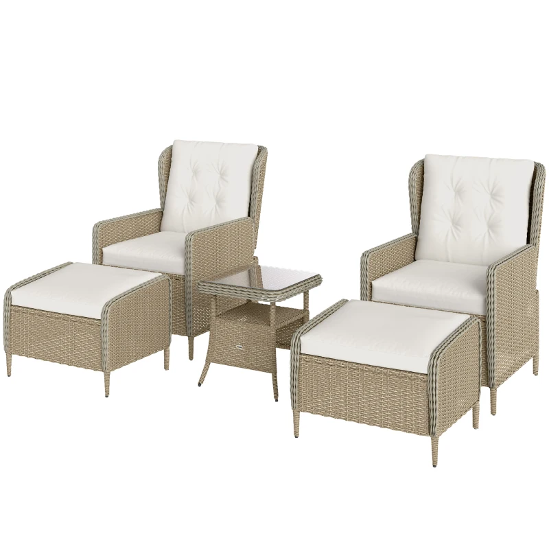 Outsunny Five-Piece Reclining Rattan Chair Set - Light Grey